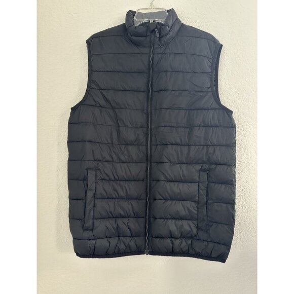 Swiss Tech Quilted Puffer Vest Jacket Mens M (38-40) Black Snap Pockets Gorpcore - Picture 1 of 13